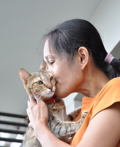 Woman kissing a cat