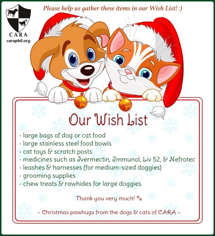 CARA Welfare Philippines - Animal Welfare - Christmas Wish List - December 2014